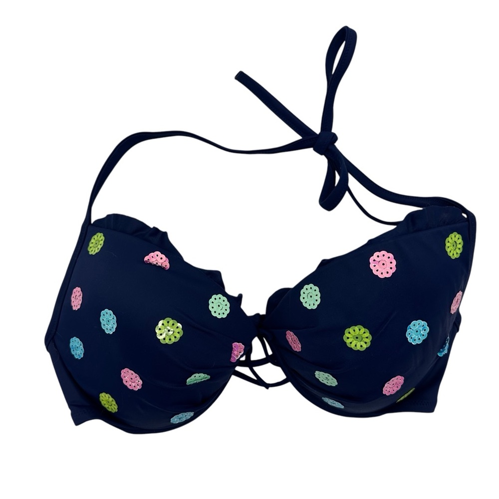 Victoria’s Secret Blue Underwire Push Up Sequin Polka Dot Bikini Top Bathing
